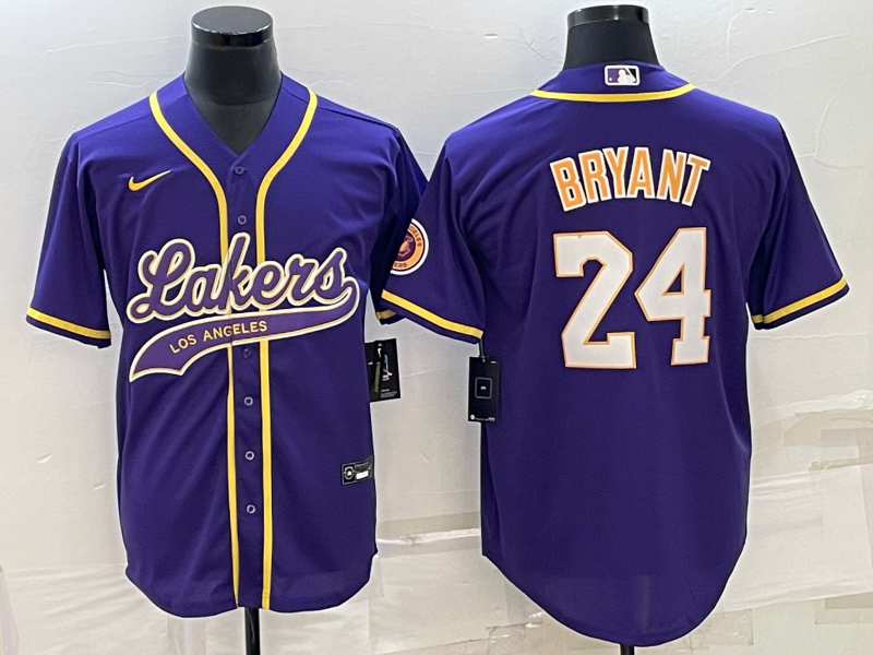 Men's Los Angeles Lakers #24 Kobe Bryant Purple Cool Base Stitched Baseball Jersey Men's Los Angeles Lakers #24 Kobe Bryant Purple Cool Base Stitched Baseball Jersey